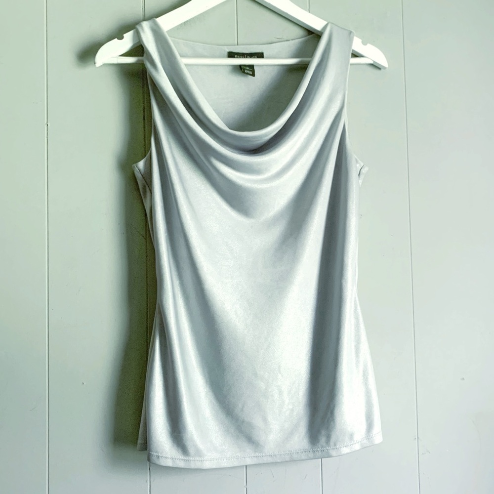 White House Black Market Silver Draped Shell Sleeveless Top M